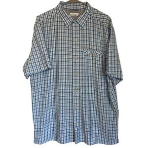 Columbia Men’s Vented Plaid Short Sleeve Casual Button Up Shirt Collared Blue LG